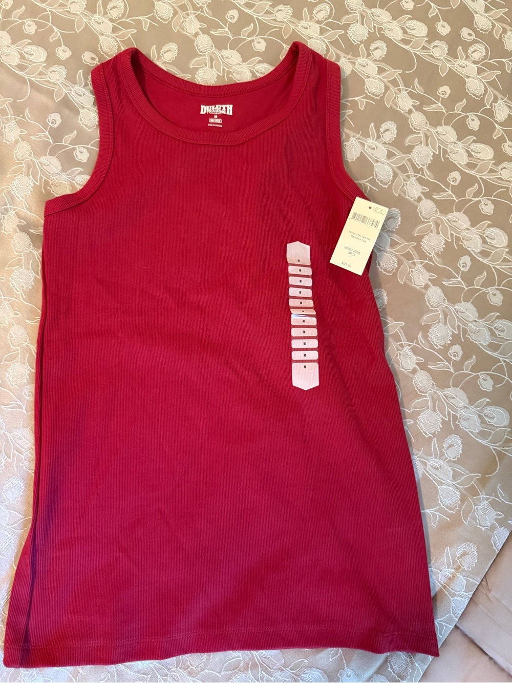 Duluth Trading, 2 women’s ribbed racer back tank tops, medium, brick red, NWT.